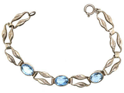 Art Deco Silver & Blue Paste Bracelet