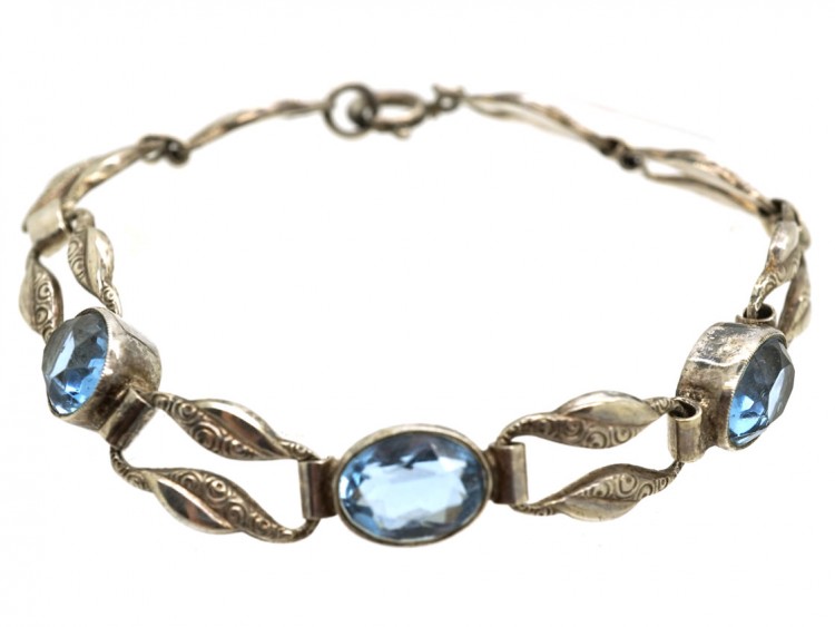 Art Deco Silver & Blue Paste Bracelet