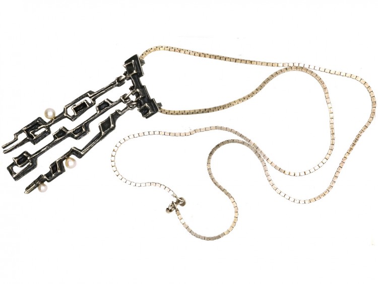 1960s Silver & Pearl Pendant on Silver Chain