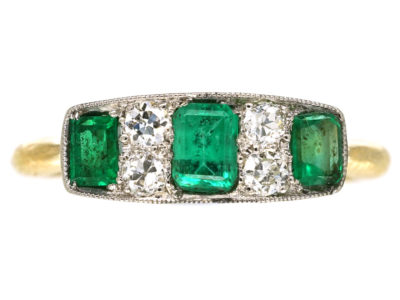 Edwardian 18ct Gold & Platinum Diamond & Emerald Three Stone Ring