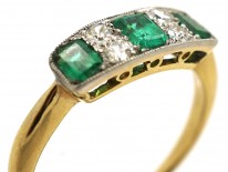Edwardian 18ct Gold & Platinum Diamond & Emerald Three Stone Ring