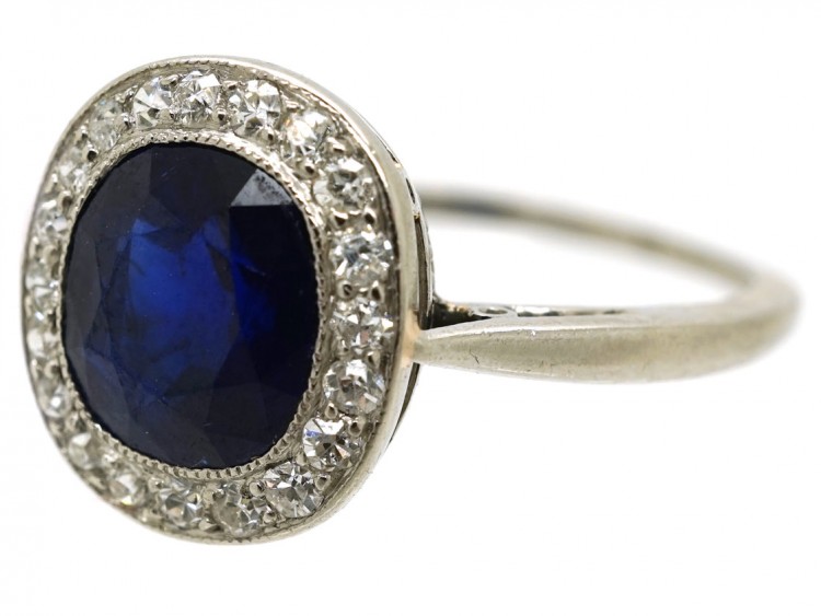 Early 20th Century Swedish Sapphire & Diamond Cluster Ring