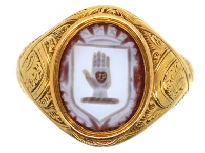 Victorian 18ct Gold & Carnelian Large Signet Ring With Hand On Heart Intaglio