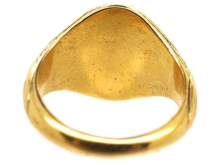 Victorian 18ct Gold & Carnelian Large Signet Ring With Hand On Heart Intaglio