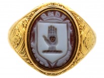 Victorian 18ct Gold & Carnelian Large Signet Ring With Hand On Heart Intaglio