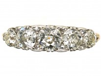 Edwardian 18ct Gold & Platinum Five Stone Diamond Carved Half Hoop Ring