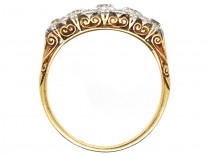 Edwardian 18ct Gold & Platinum Five Stone Diamond Carved Half Hoop Ring