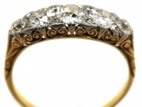 Edwardian 18ct Gold & Platinum Five Stone Diamond Carved Half Hoop Ring