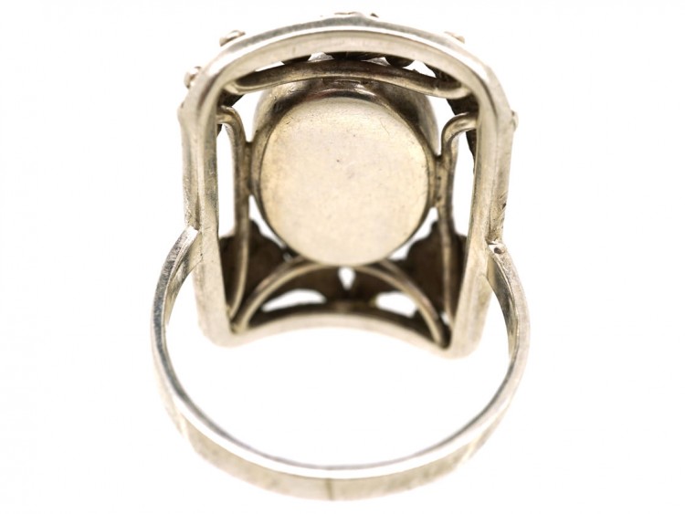 Silver Amber Fishes Ring