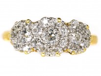 Edwardian 18ct Gold & Platinum Triple Cluster Diamond Ring