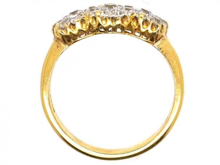 Edwardian 18ct Gold & Platinum Triple Cluster Diamond Ring