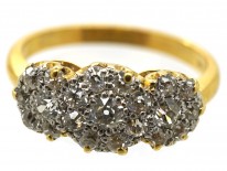 Edwardian 18ct Gold & Platinum Triple Cluster Diamond Ring