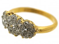 Edwardian 18ct Gold & Platinum Triple Cluster Diamond Ring