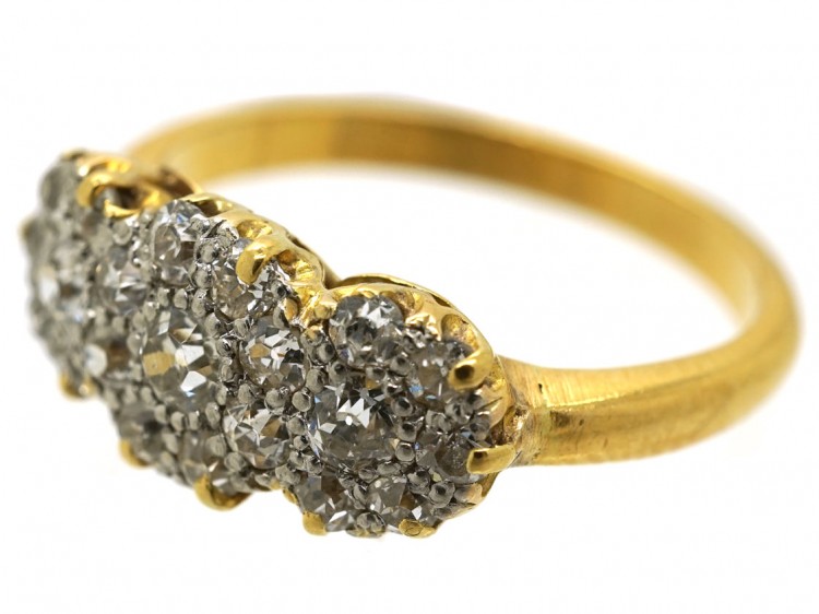 Edwardian 18ct Gold & Platinum Triple Cluster Diamond Ring