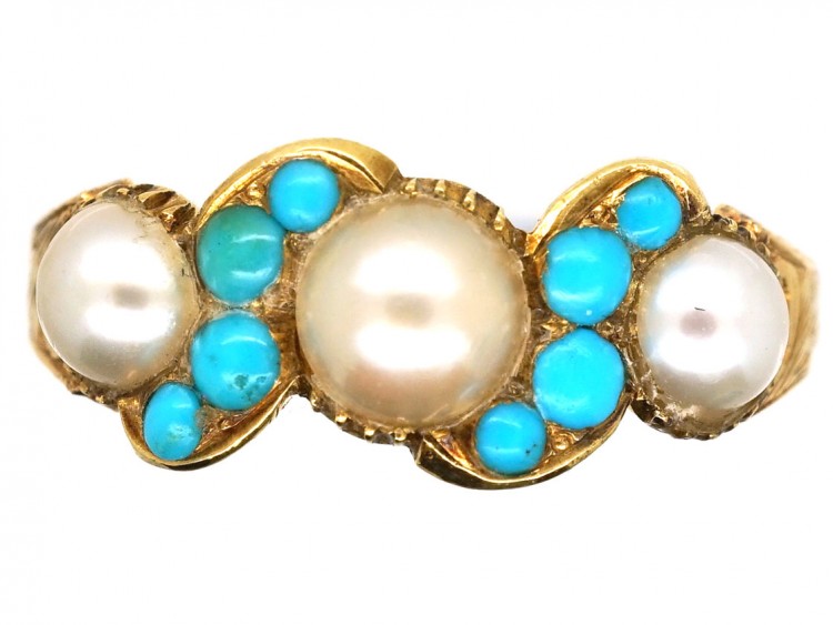 Regency 15ct Gold Turquoise & Pearl Ring