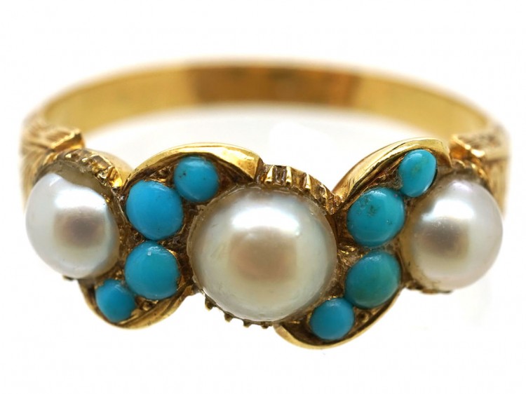 Regency 15ct Gold Turquoise & Pearl Ring