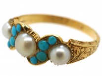 Regency 15ct Gold Turquoise & Pearl Ring