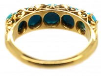 Victorian 18ct Gold, Turquoise & Rose Diamond Carved Half Hoop Ring