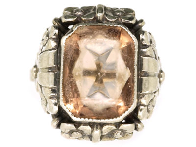 Art Deco Silver & Pink Citrine Ring