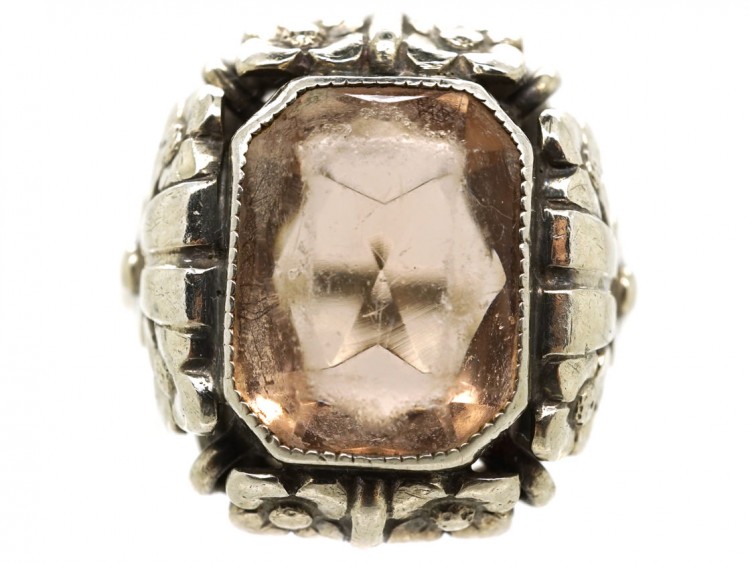 Art Deco Silver & Pink Citrine Ring
