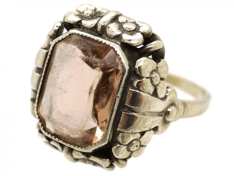 Art Deco Silver & Pink Citrine Ring