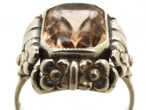Art Deco Silver & Pink Citrine Ring