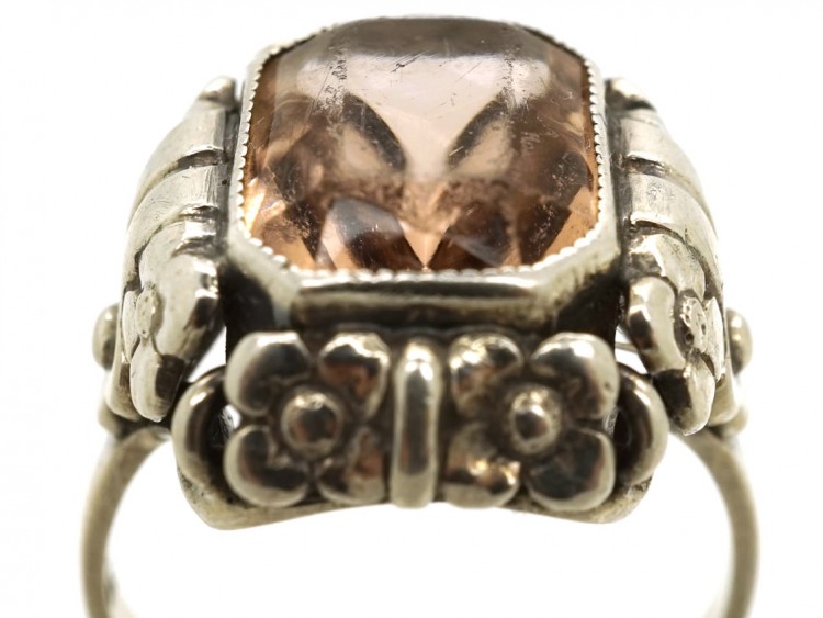 Art Deco Silver & Pink Citrine Ring