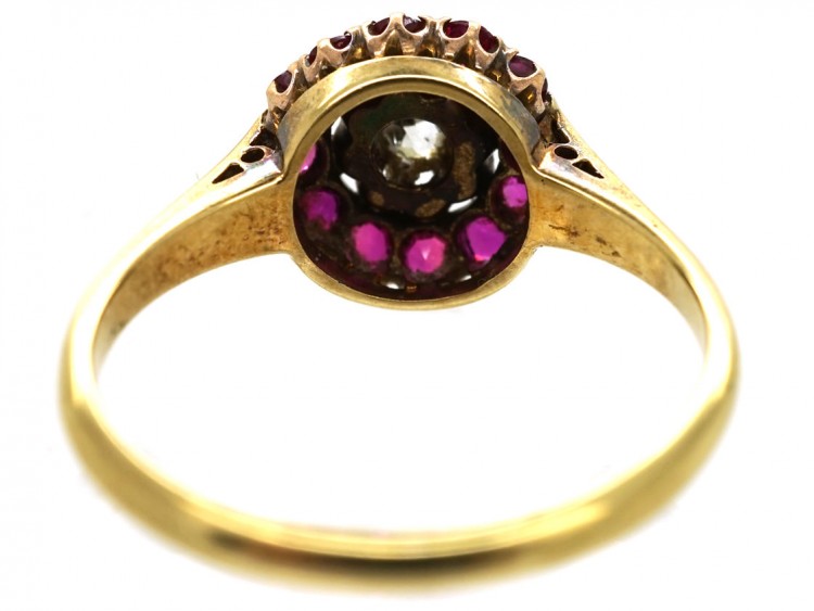 Edwardian 14ct Gold, Diamond & Burma Ruby Cluster Ring