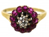 Edwardian 14ct Gold, Diamond & Burma Ruby Cluster Ring