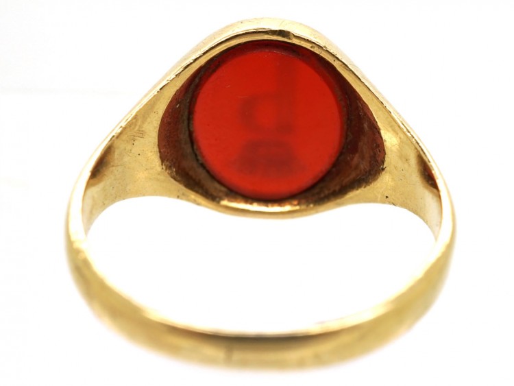 Gold & Carnelian Signet Ring with P & Coronet Intaglio