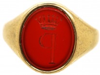 Gold & Carnelian Signet Ring with P & Coronet Intaglio