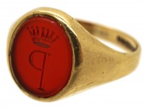 Gold & Carnelian Signet Ring with P & Coronet Intaglio