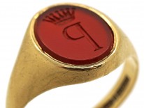 Gold & Carnelian Signet Ring with P & Coronet Intaglio