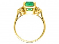 18ct Gold Rectangular Emerald & Diamond Three Stone Ring