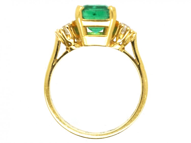 18ct Gold Rectangular Emerald & Diamond Three Stone Ring
