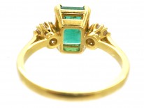 18ct Gold Rectangular Emerald & Diamond Three Stone Ring