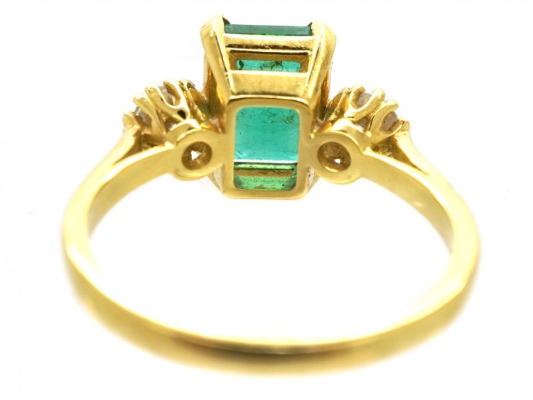 18ct Gold Rectangular Emerald & Diamond Three Stone Ring