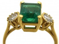 18ct Gold Rectangular Emerald & Diamond Three Stone Ring