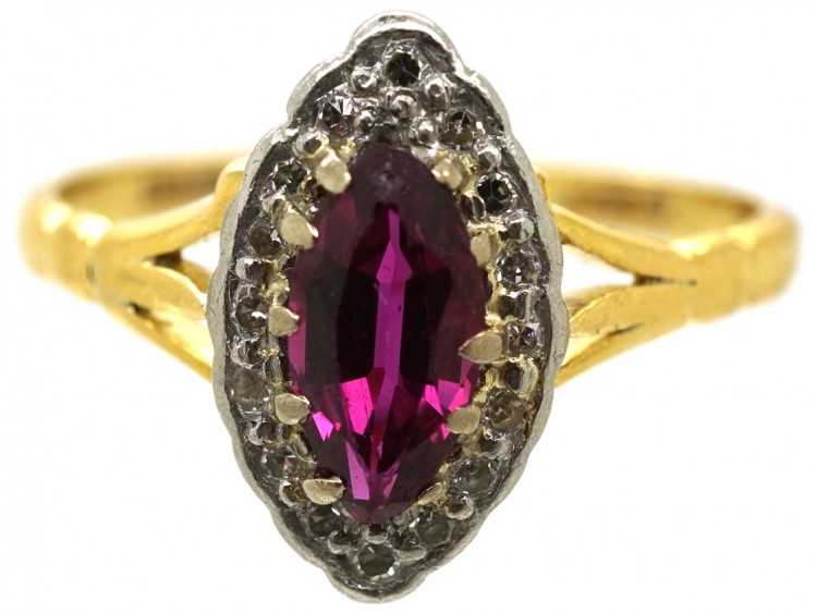 Edwardian 18ct Gold, Diamond & Ruby Marquise Ring