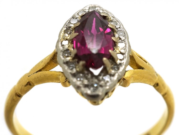 Edwardian 18ct Gold, Diamond & Ruby Marquise Ring