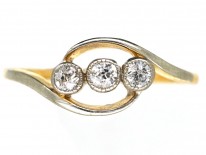 Edwardian 18ct Gold & Platinum, Three Stone Diamond Crossover Ring