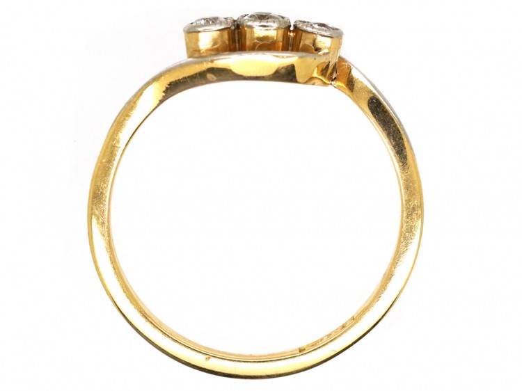 Edwardian 18ct Gold & Platinum, Three Stone Diamond Crossover Ring
