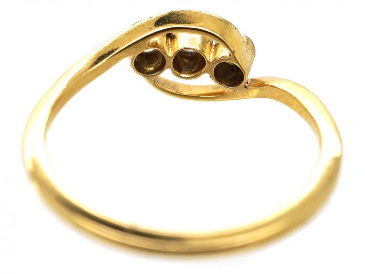 Edwardian 18ct Gold & Platinum, Three Stone Diamond Crossover Ring