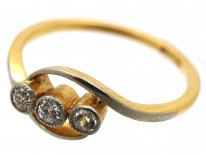Edwardian 18ct Gold & Platinum, Three Stone Diamond Crossover Ring
