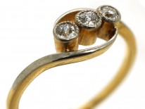 Edwardian 18ct Gold & Platinum, Three Stone Diamond Crossover Ring