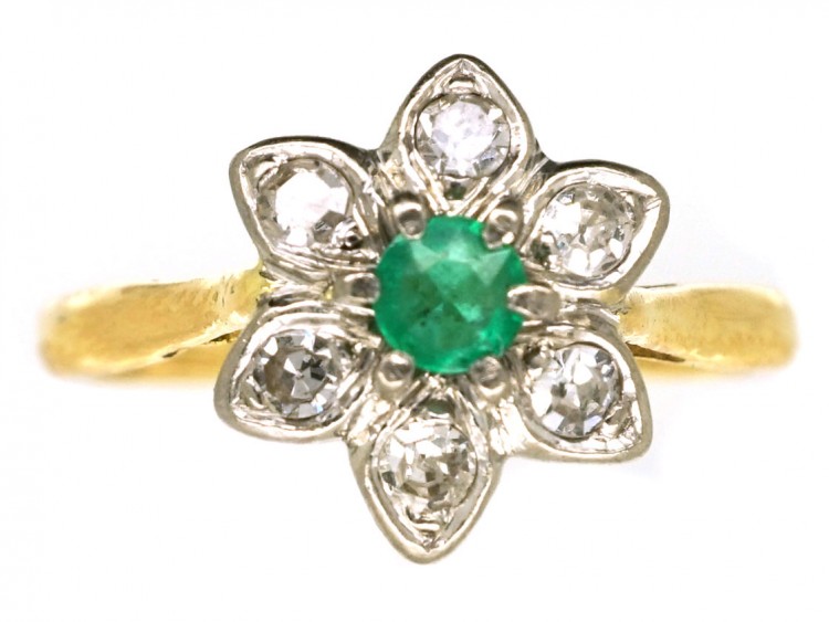 18ct Gold, Emerald & Diamond Flower Ring