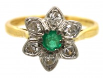 18ct Gold, Emerald & Diamond Flower Ring