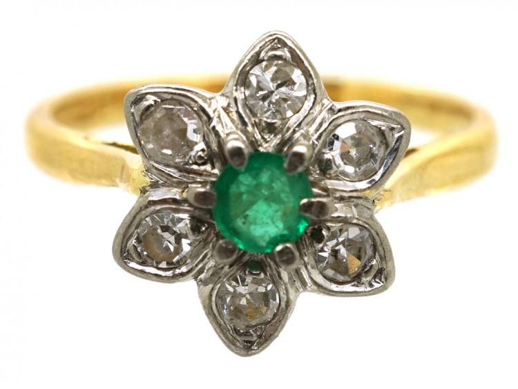 18ct Gold, Emerald & Diamond Flower Ring