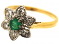 18ct Gold, Emerald & Diamond Flower Ring