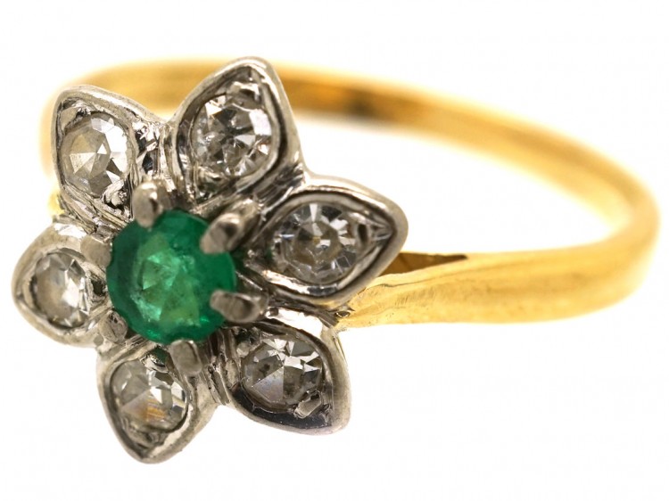 18ct Gold, Emerald & Diamond Flower Ring